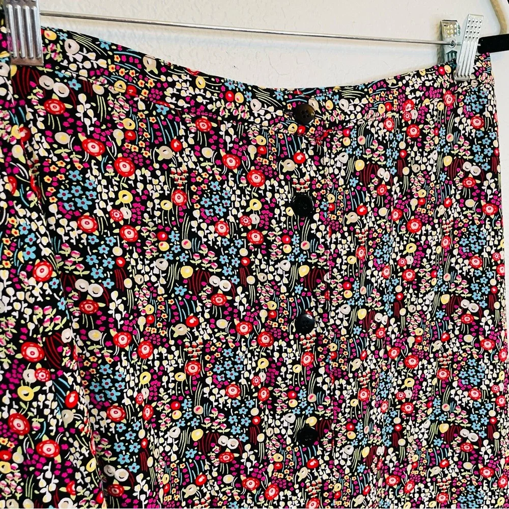 Christopher & Banks Black Multicolor Micro Floral Button Front Midi Skirt | 8 - Picture 2 of 5